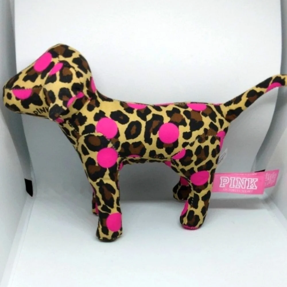 Victoria's Secret PINK Plush Fabric Dog Leopard Pink Dot Logo Stuffed Animal Toy
